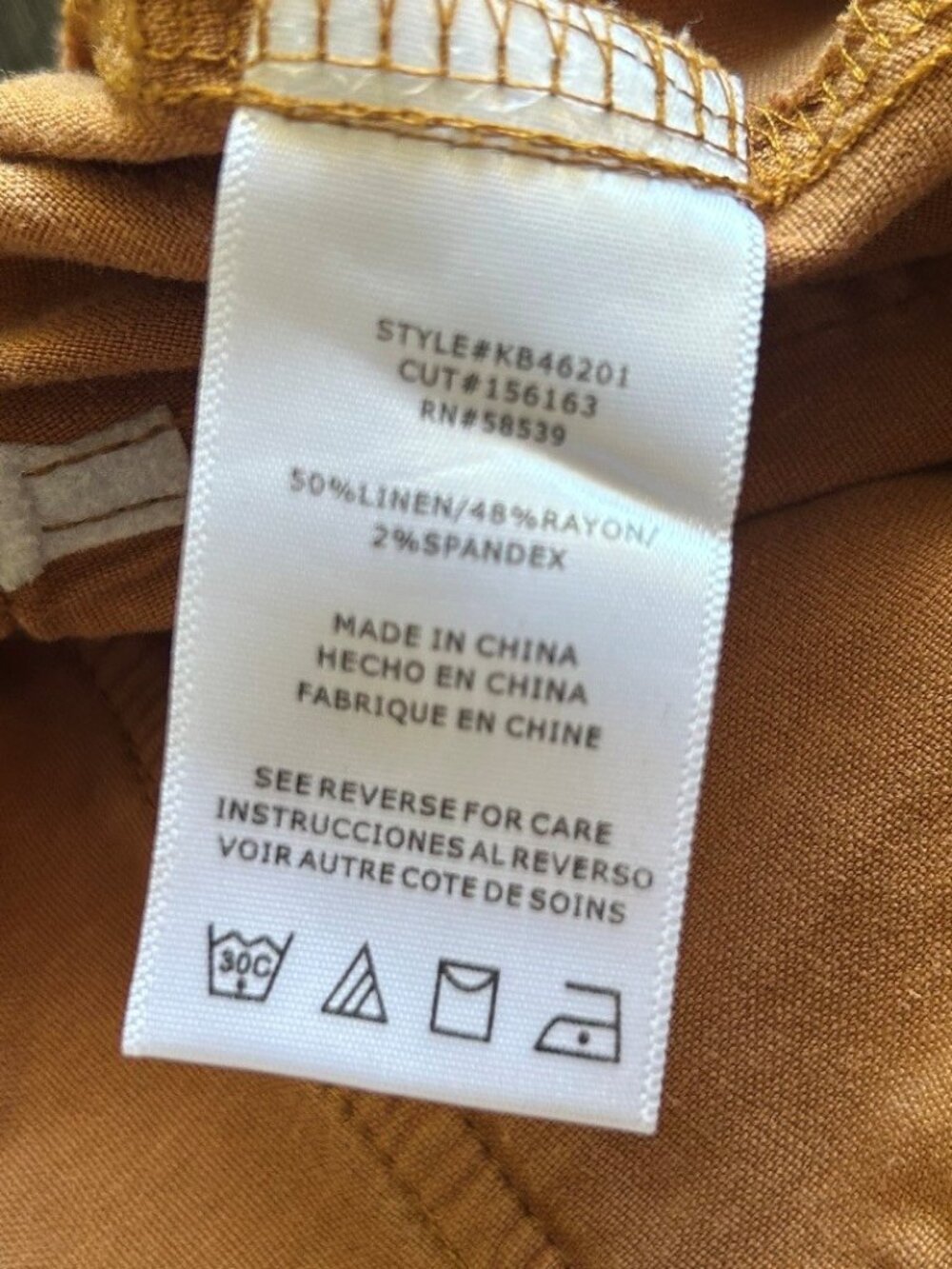 KUT FROM THE KLOTH Rosalie Drawstring Stretch Linen Blend Pants Whiskey Brown M - Picture 7 of 7